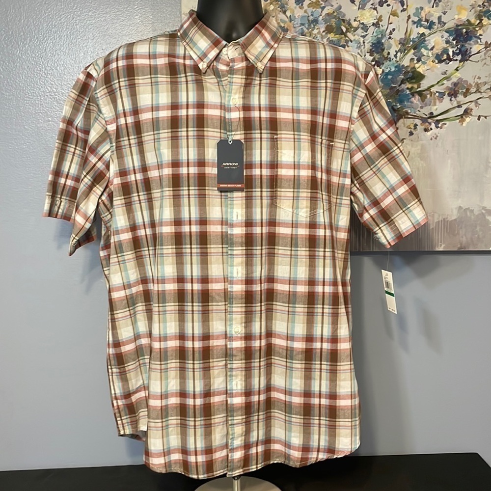 Arrow Marina Beach Plaid Men Button Down Shirt Size LG - NWT
